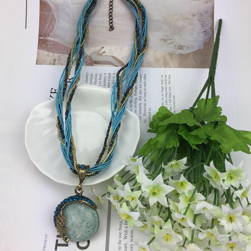New Product, Fashionable Retro Ethnic Style, Necklace, Diamond-encrusted Opal Necklace, Sweater Chain.