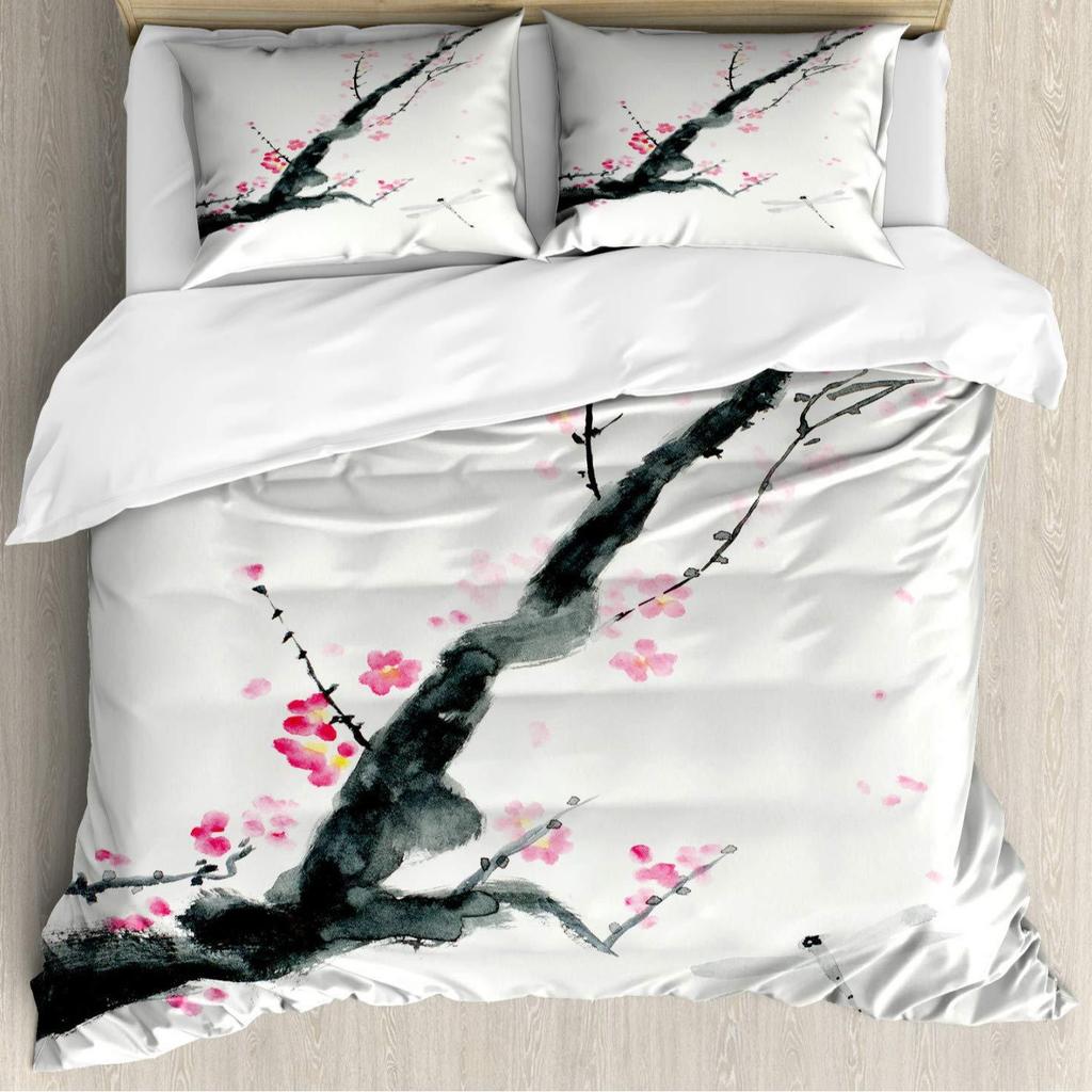 Pink Cherry Blossom Three-Piece Spring Flower Duvet Cover Girl Room Decoration Bedding