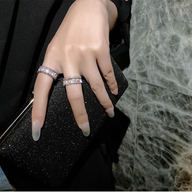 Design Sense Light Luxury Full Diamond Ring, Zircon Super Flash Row Diamond Double Layer Ring Temperament Open Woman