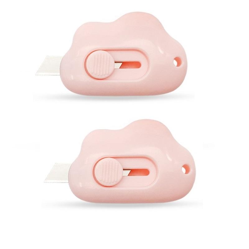 2pcs Mini Cloud Utility Knife Automatic Rebound 9mm Steel Blade Paper Cutter Opener for Letter Box Wrapping Cutting School