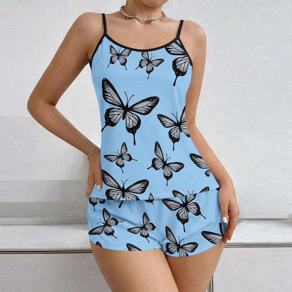 Women Soft 2 Piece Pajamas Set Sleeveless Shorts Set Loungewear Sets Pyjamas Nightwear