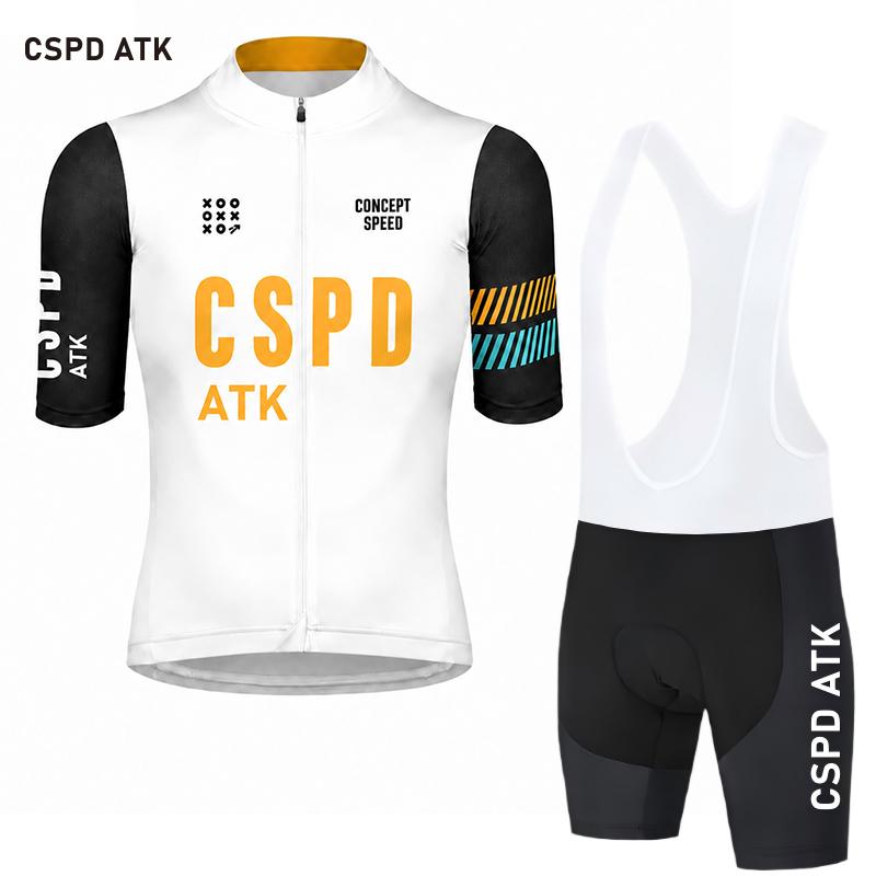CSPD ATK Men's Summer Cycling Clothes MTB Bicycle Sports Shirt Set Polyester Fiber Cycling Top Sponge Cushion Cycling Paddle
