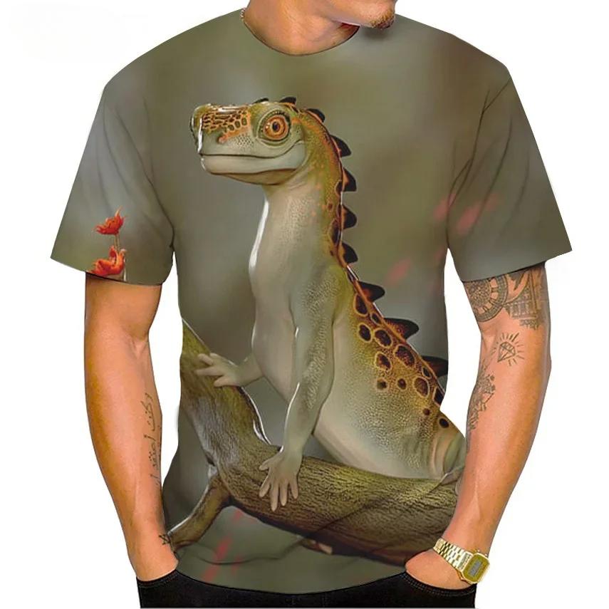 

Летний топ с круглым вырезом и 3D-принтом с узором ящерицы, модные повседневные мужские футболки с коротким рукавом 6XL