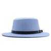 European and American new flat-brimmed flat-top hat woolen top hat women's fashion black belt jazz hat Panama hat