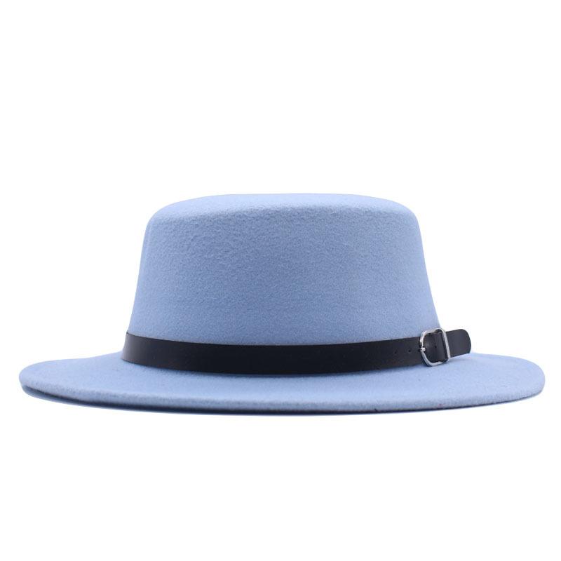 European and American new flat-brimmed flat-top hat woolen top hat women's fashion black belt jazz hat Panama hat