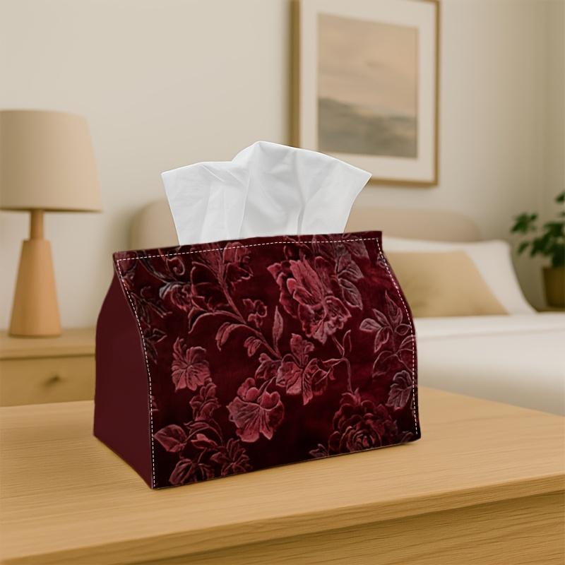 1pc Vintage Floral Tissue Holder- Stylish Tissue Dispenser Featuring a Red Flower Design, Made from Sturdy Polyester Fabric for Home, Events, Vehicle,