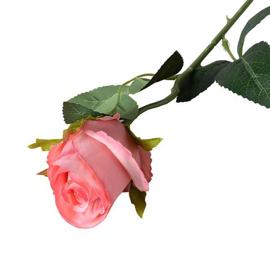 

Искусственная ветка розы со стеблем, зеленые листья, домашняя свадьба, искусственный цветок, цветочная композиция, украшение для внутреннего и открытого сада, реквизит для фотографий темно-розовый