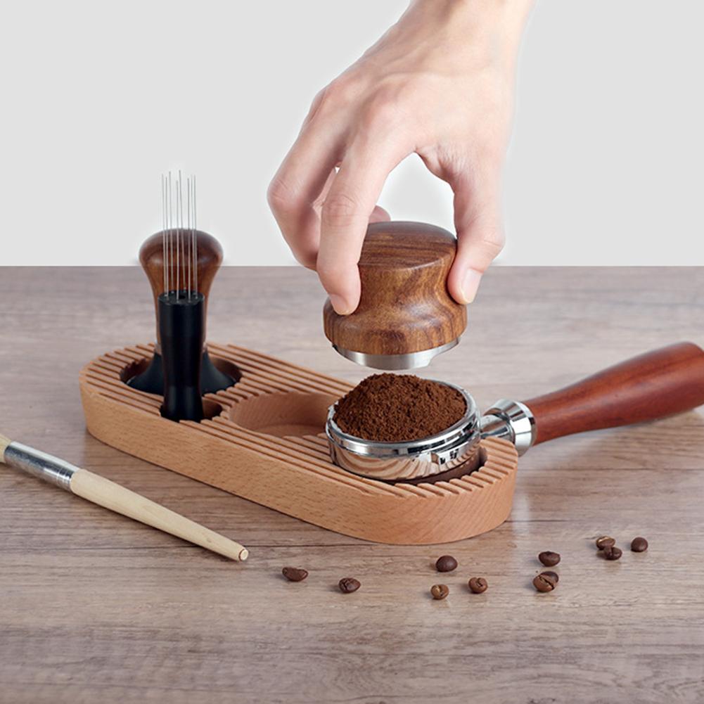 Wooden Coffee Tamper Base 4 Slots Coffee Powder Tamping Holder Coffee Making Accessories