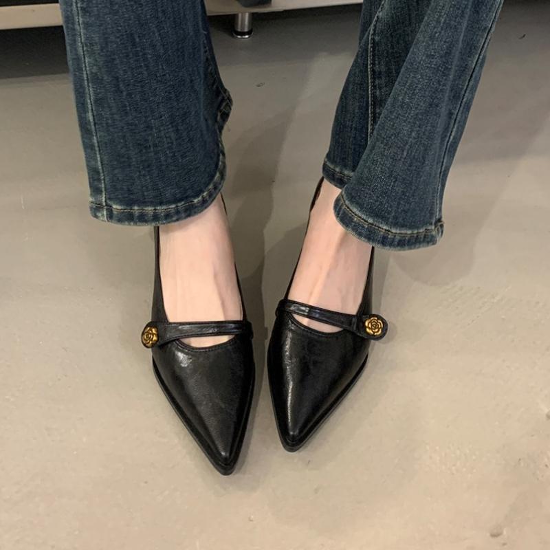 

Fashion Women‘s Pumps Fashion Pointed Head Retro 2025 Spring Autumn Buckle Strap High Heels Mary Janes Square Chunky Heels Female Shoes 35 чёрный