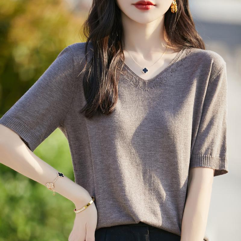 Women's Wool Sweater Qinghe Cashmere 50% Silk 50% Wool Autumn and Winter Wool Pullover Soft and Warm