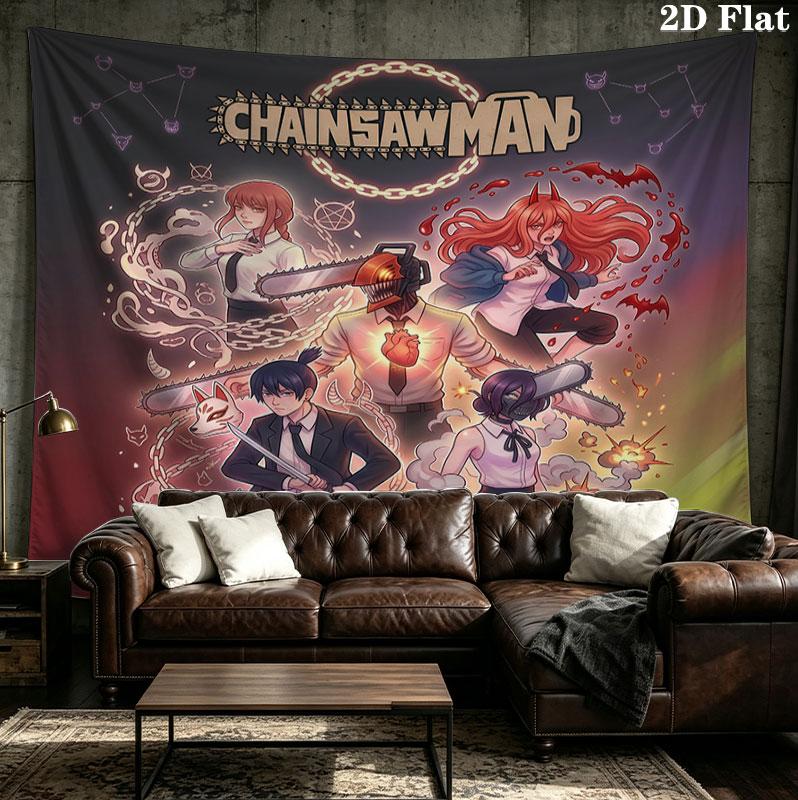 Chainsaw Man Wall Tapestry Aesthetic Wall Hanging Printed Fabric Blanket Decorative Tapestries For Bedroom Living Room Home Decor