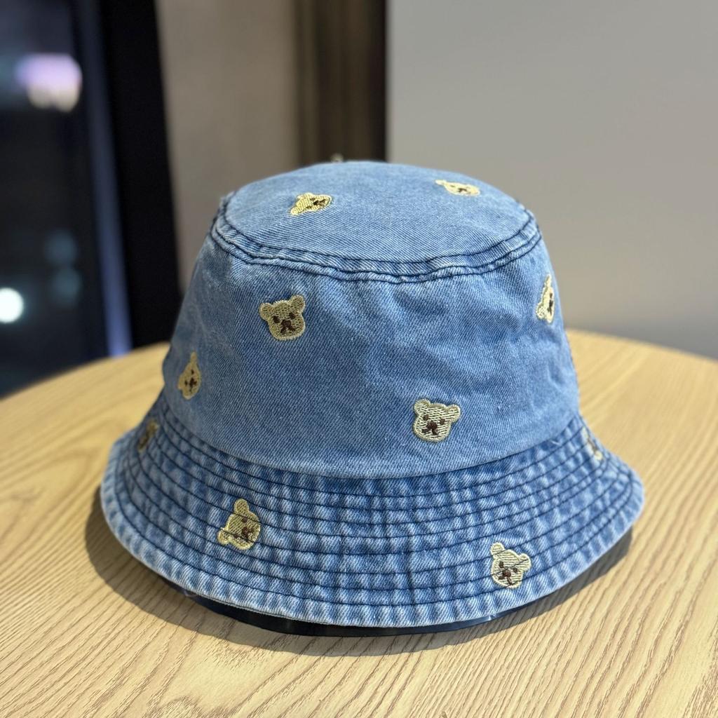 Cute Cartoon Spring and Autumn Embroidered Bear Unisex Denim Fisherman Hat Casual Versatile Sun Hat Sun Protection Hat