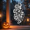 Adhesive Free Window Sticker Halloween Skeleton And Rose Static Clings, Removable Sketch Skull & Retro Pattern Glass Film Flower Sticker, Waterproof