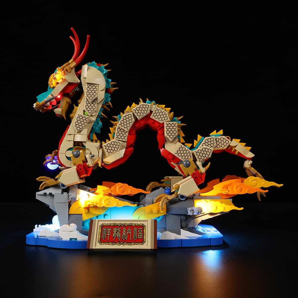 Kyglaring Led Light Set for Lego Spring Festival Auspicious Dragon 2024 Building Blocks, Chinese New Year Dragon Lighting Kit Compatible with Lego