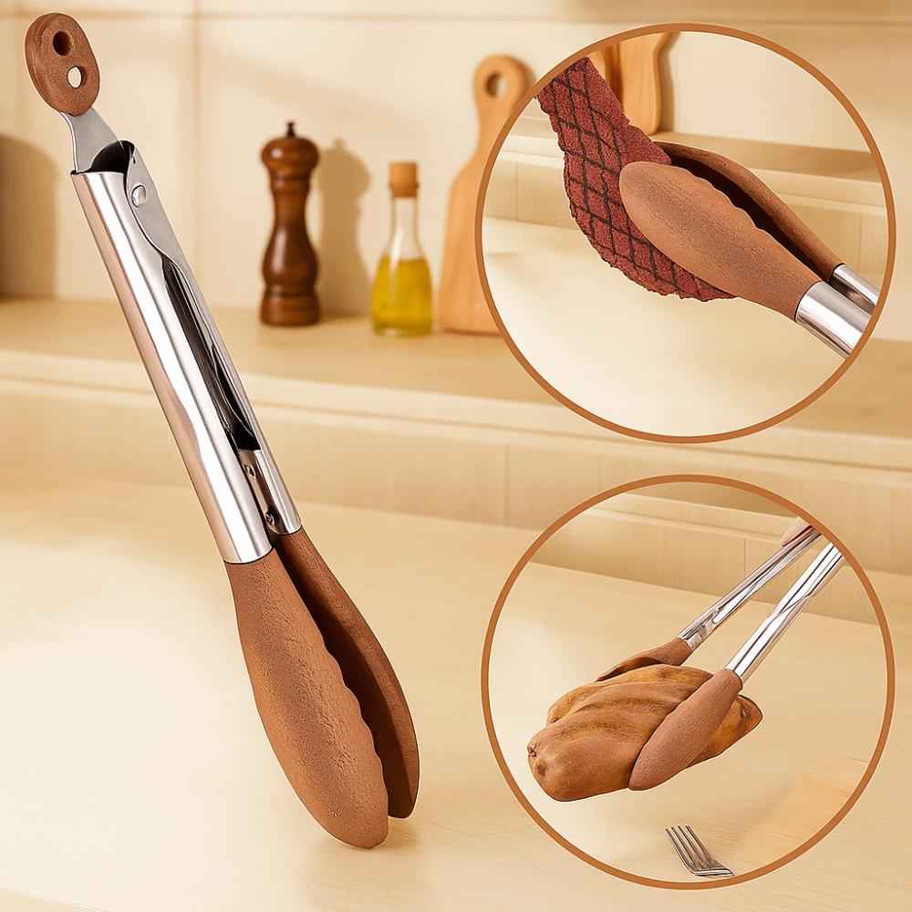 Wood Head Salad Bread Dessert Tong Stainless Steel Handle Food Clamp Barbecue Clips  Cooking