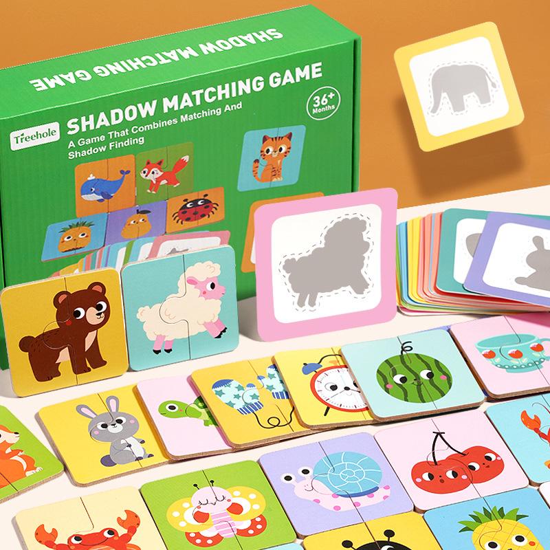 Montessori Shape Matching Board Game Wooden Find Shadow Matched Images Animal Fruit Blocks Puzzles Educational Toys For Children