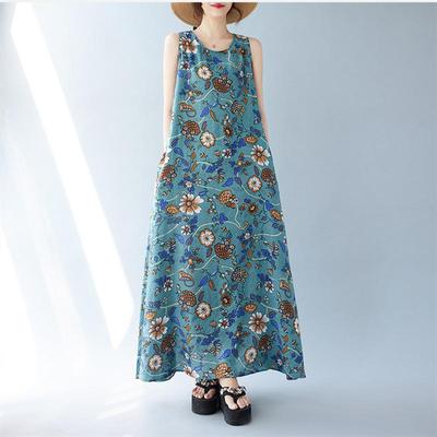 Ärmelloses Plus-Size-Vintage-Blumenkleid, neu in Kleidern für Damen, lässig, locker, langes