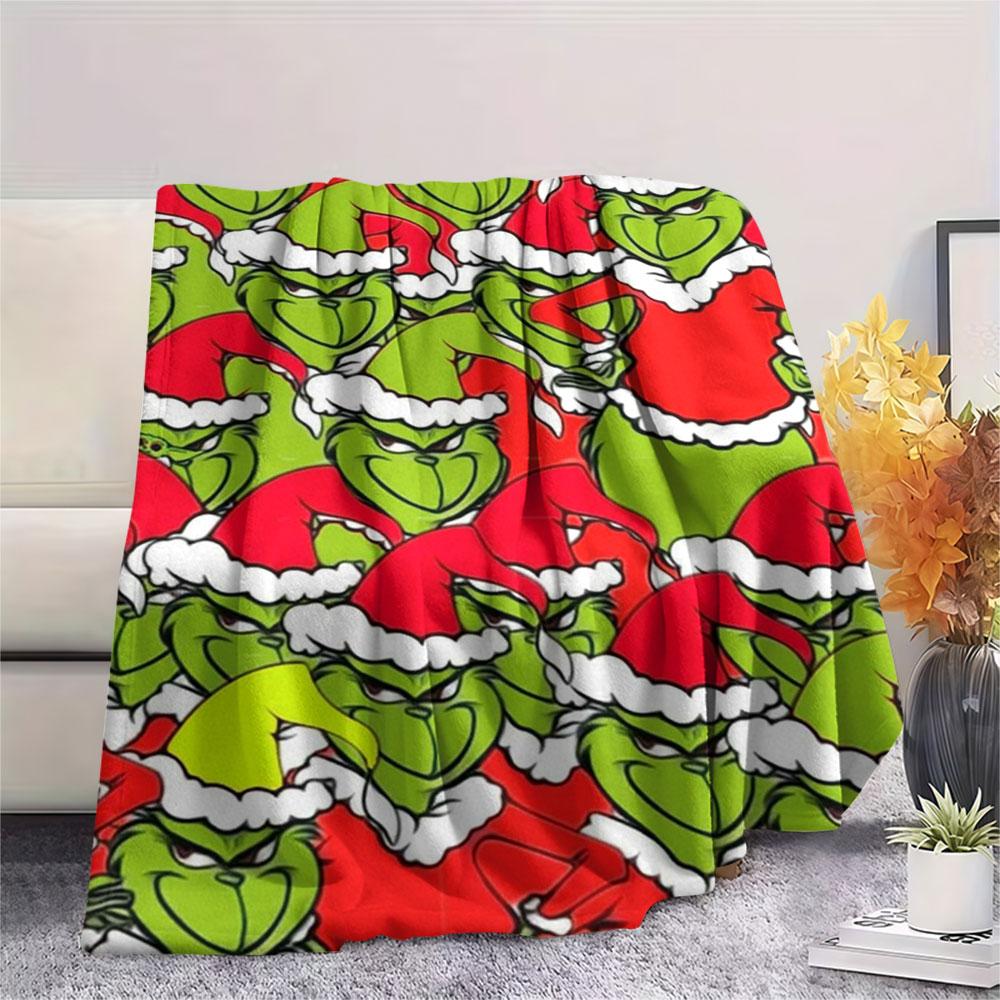 Christmas Grinch Cartoon Printing Flannel Blanket Bedroom Sofa Camping Warm Blanket Gifts for Family and friends-MJ020