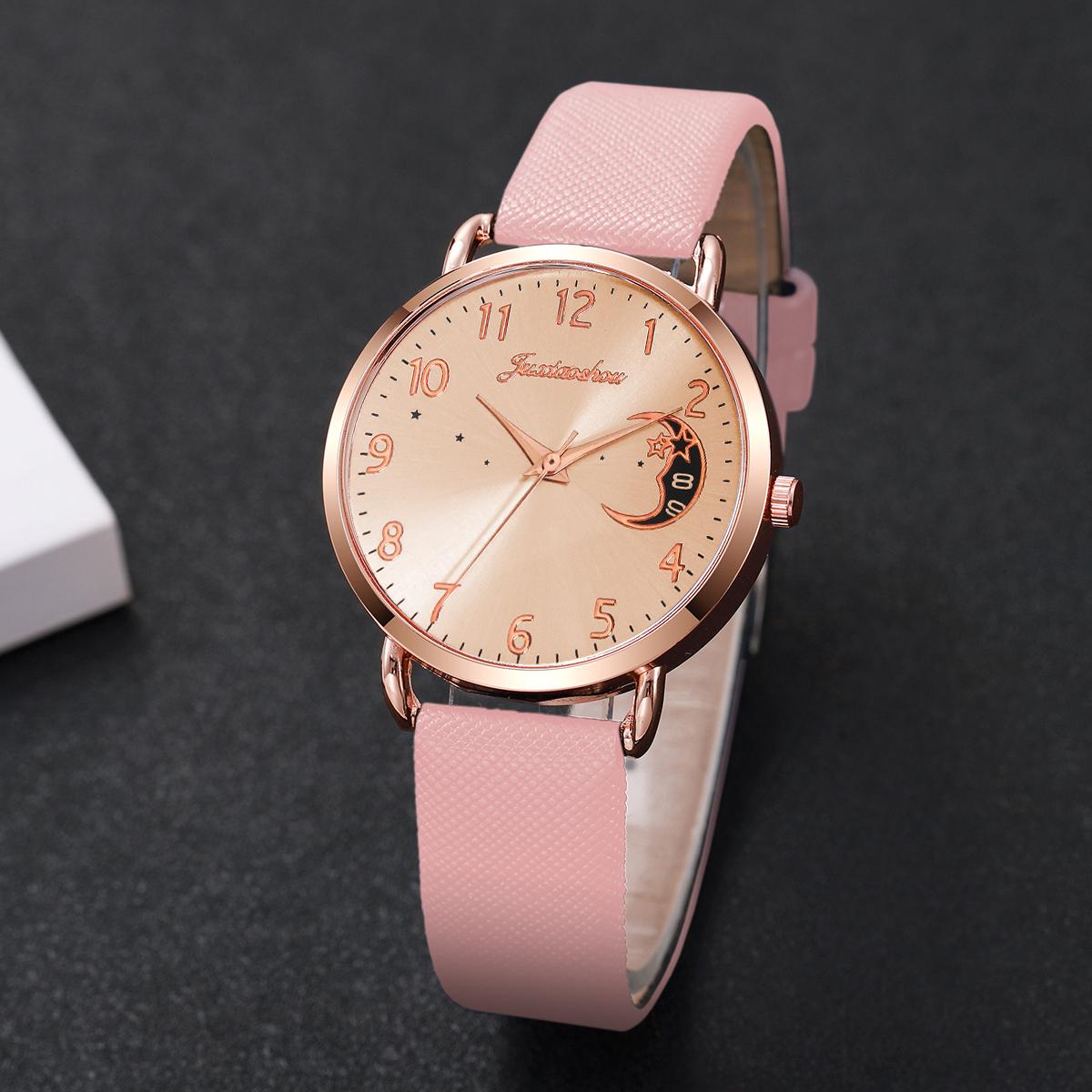 

Женские часы Корейская версия Модные Луна Звезда Цифровая шкала Циферблат Легкий Роскошный темперамент Кварцевые часы (Коробка в комплект не входит)