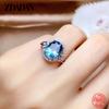 925 Silver Blue Oval Zircon Ring for Women Girls Fashion Jewelry