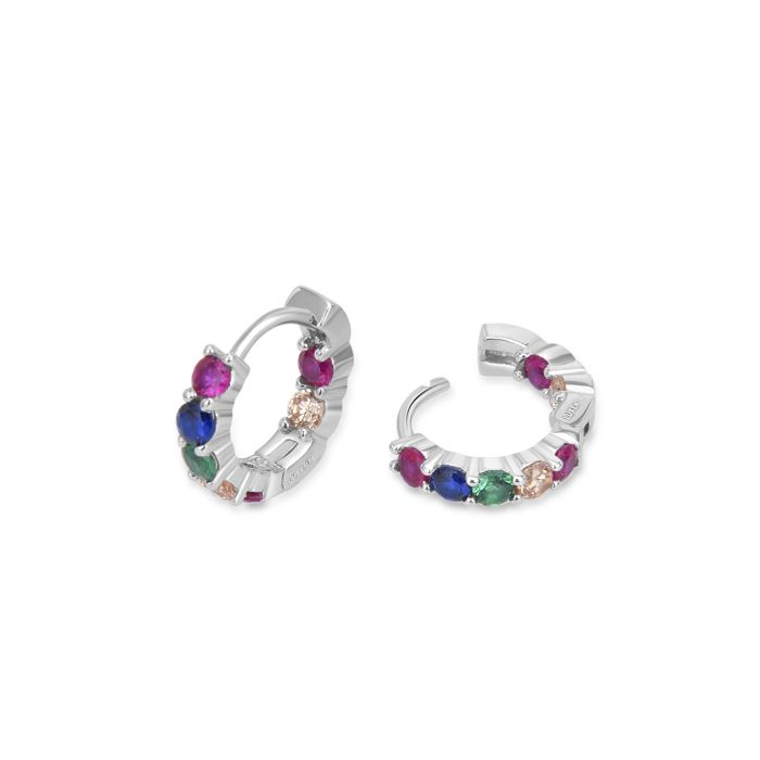 Boucles d'oreilles - Luxenter - Yarek - Argent 925 - Zircone multicolore - Plaqué rhodium