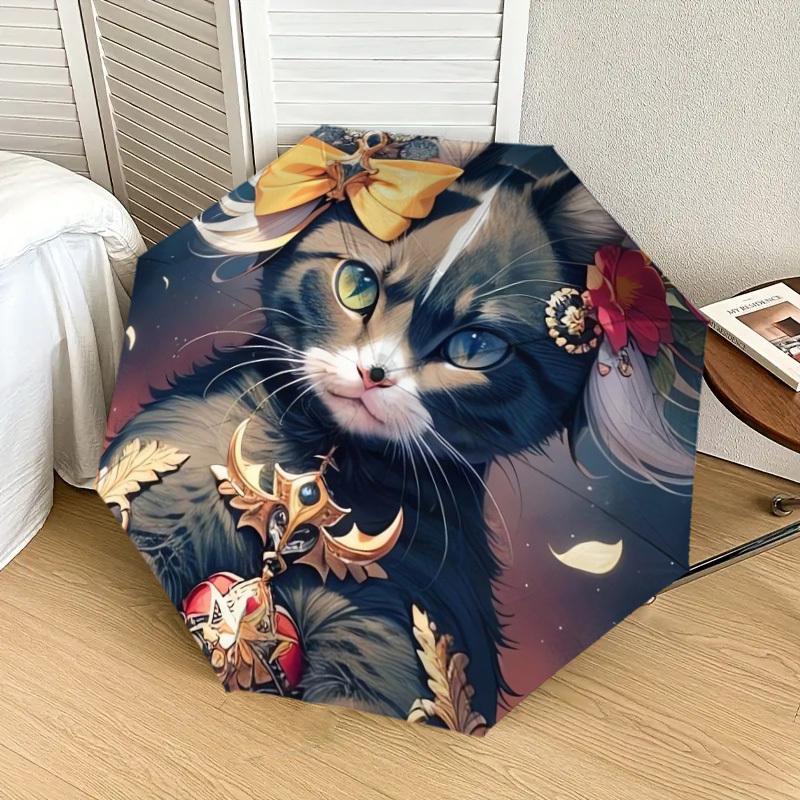 1pc Fantasy Cat Armor Floral Umbrella with Plastic Handle,Suitable for All Seasons Home Travel Outdoor UmbrellaDD100