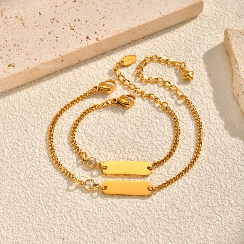 Children'S Bracelet Stainless Steel Plated 18K Gold Smooth Blank Rectangular Brand Zircon Bracelet Can Be Engraved Br-2421