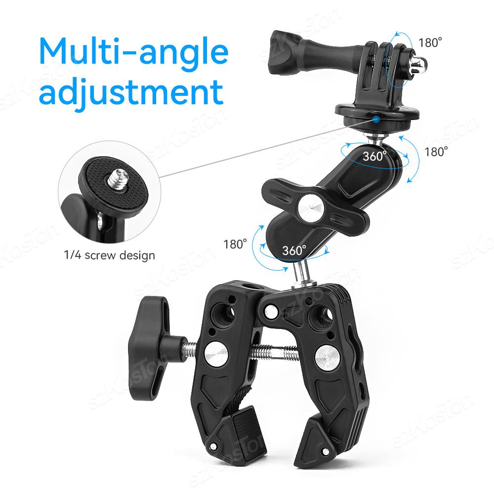 Cycling Motorcycle Clip Quick Release Magic Arm 360 Aluminum Alloy Super Clamp For Camera GoPro Insta 360 DJI Action Camera