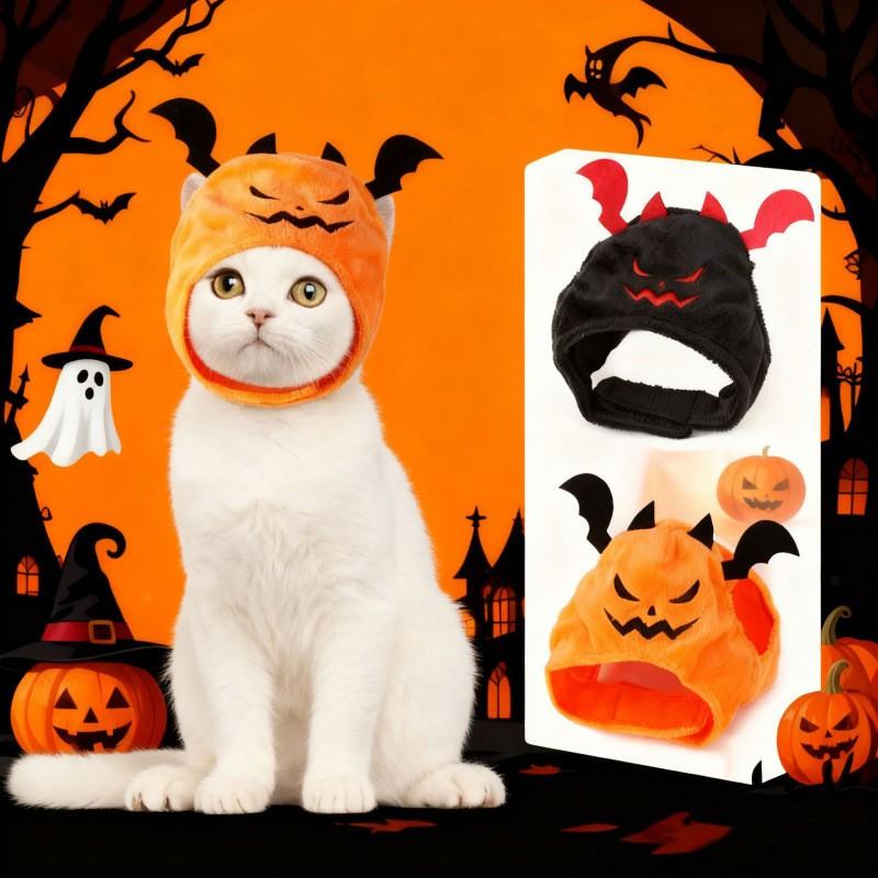 Halloween Pet Costume Hat Dogs Cats - Bat Wing Headband Pumpkin Cap Witch Cartoon Style One Size Fits All