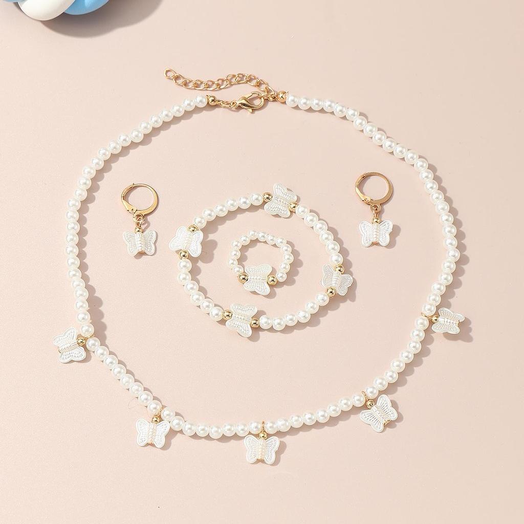 French High Pearl Jewelry Children's Light Luxury Niche Design Sense Necklace Bracelet Ring Earrings Jewelry 4 suit