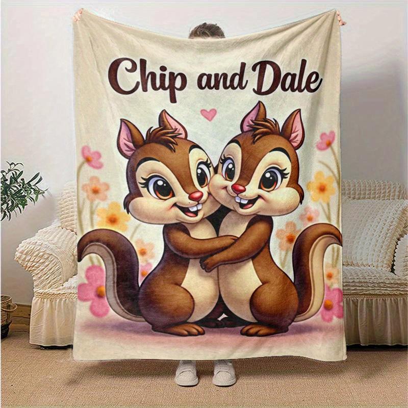 1pc, Chip and Dale Cartoon Blanket, Seasonal Universal Home Decoration Blanket, Throw, for Decorating Your Own Sofa and Living Room, Super S