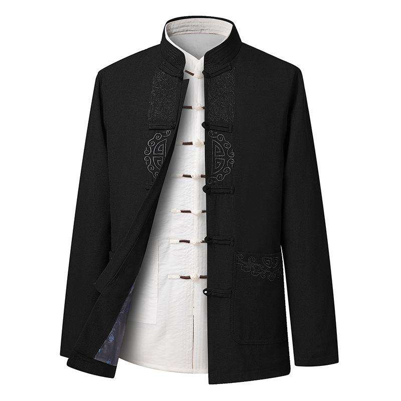 Men's Long-Sleeve Tang Suit Hanfu Set - Chinese Style Father's Birthday Outfit