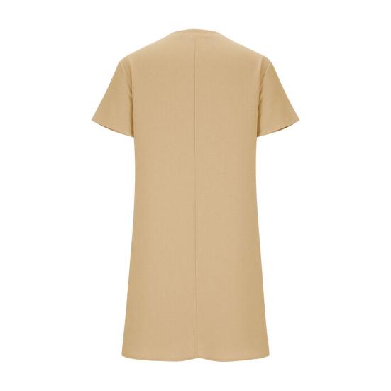 Summer Cotton Linen Dress for Women Casual Short Sleeve V Neck Mini T-Shirt Dress Loose A-line Short Sundress