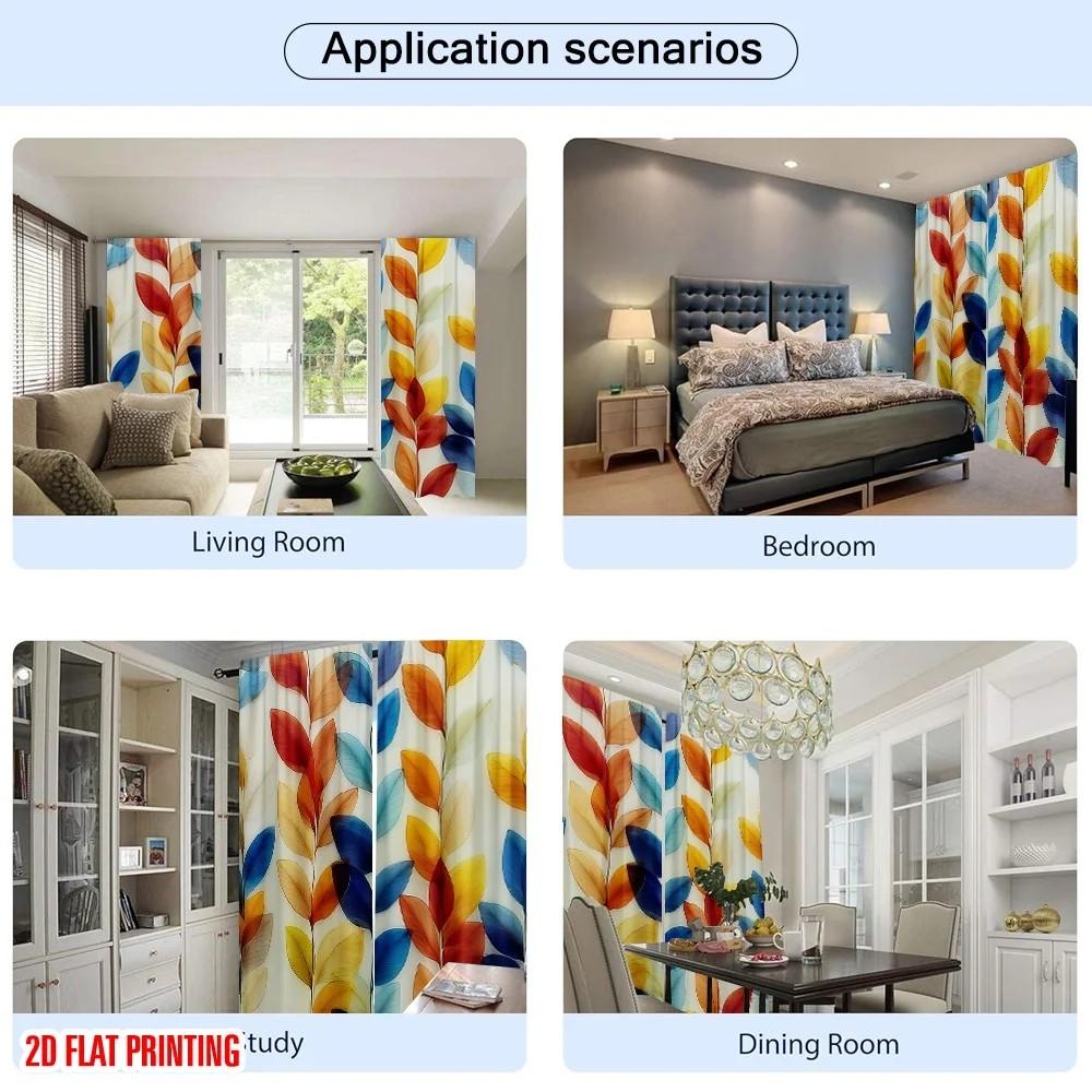Set Of 2 Colorful Leaf Curtain Window Decor Polyester Home With Rod Pocket Light Filtering