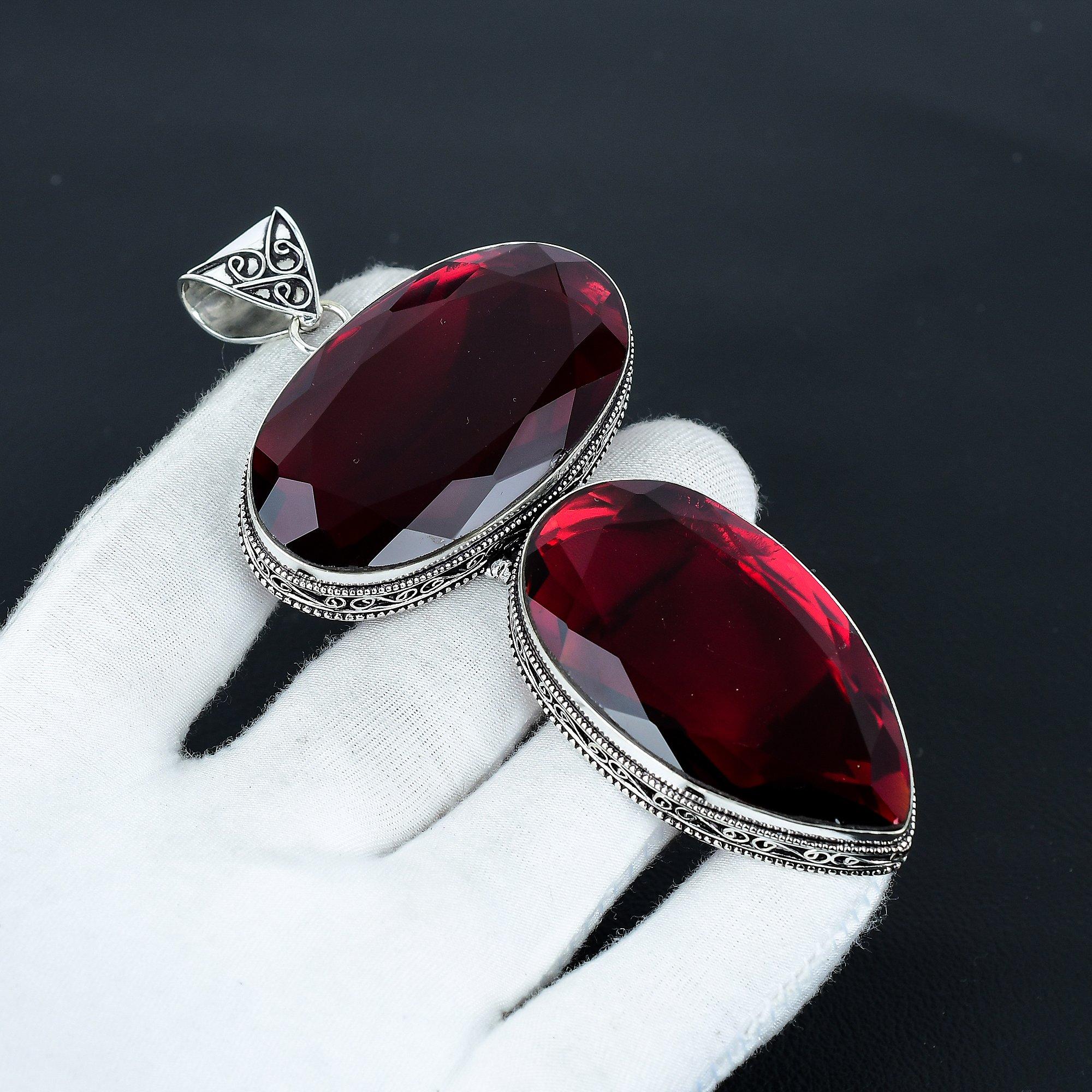 

Красный Гранат Гигантского размера Драгоценный камень Ручной работы 925 Стерлинговое Серебро Ювелирная Подвеска, Подвеска Большого размера для подарков, Подвеска с Двойным Красным Гранатом 2.54 красный