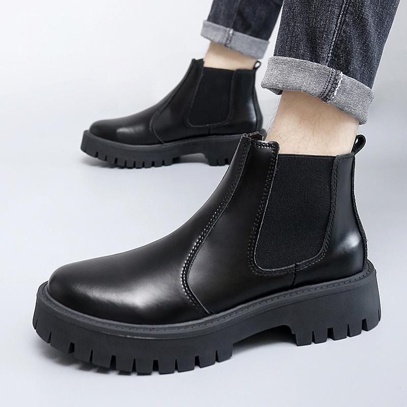Fashion Autumn and winter men's leather shoes Classic Quality Warmth Outdoor motorcycle Daily business office Thick soled Short boots