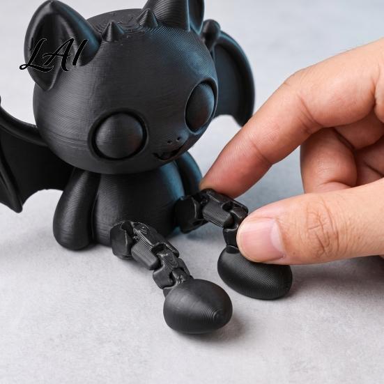 3D Printed Animal Figurine Articulated Bat Ornament with Cartoon Figurine Flexible PLA Plastic Movable Joints Desktop Sitter for Home Office