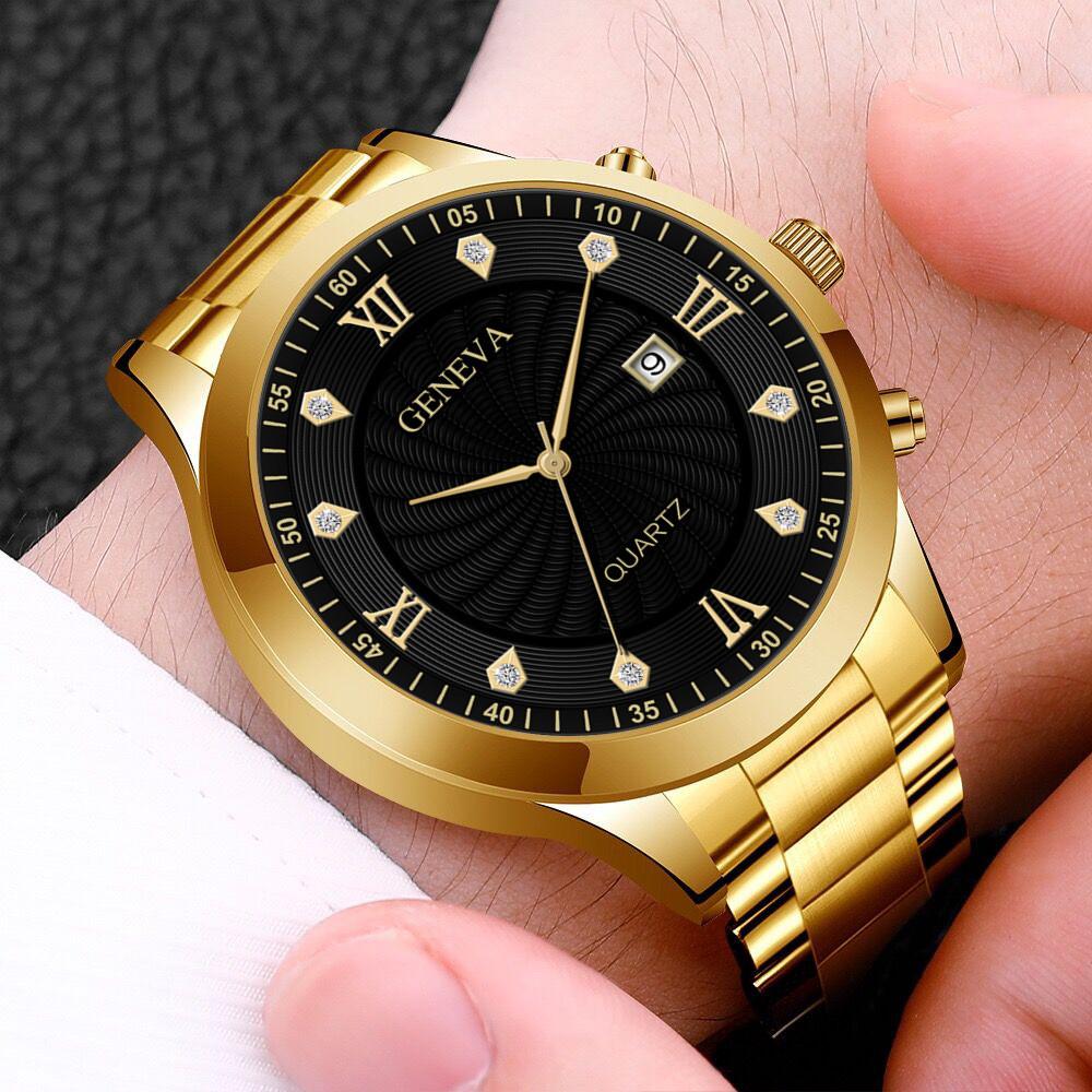 Geneva Mens Business Quartz Watch With Calendar And Alloy Band For Formal Wear