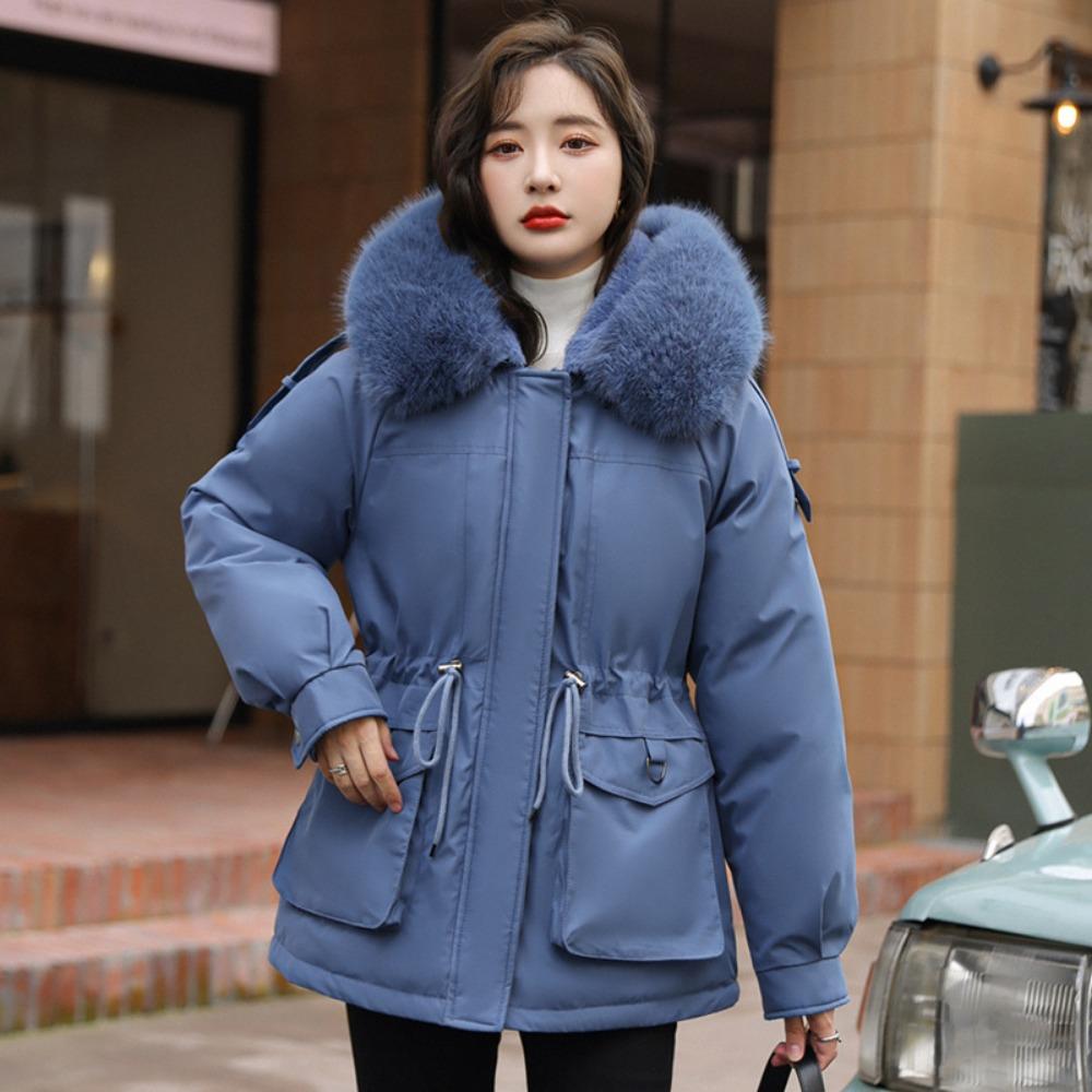 Women's medium and long cotton-padded clothes, the new loose Korean version of fur collar velvet pie overcomes down cotton clothes and winter coats.