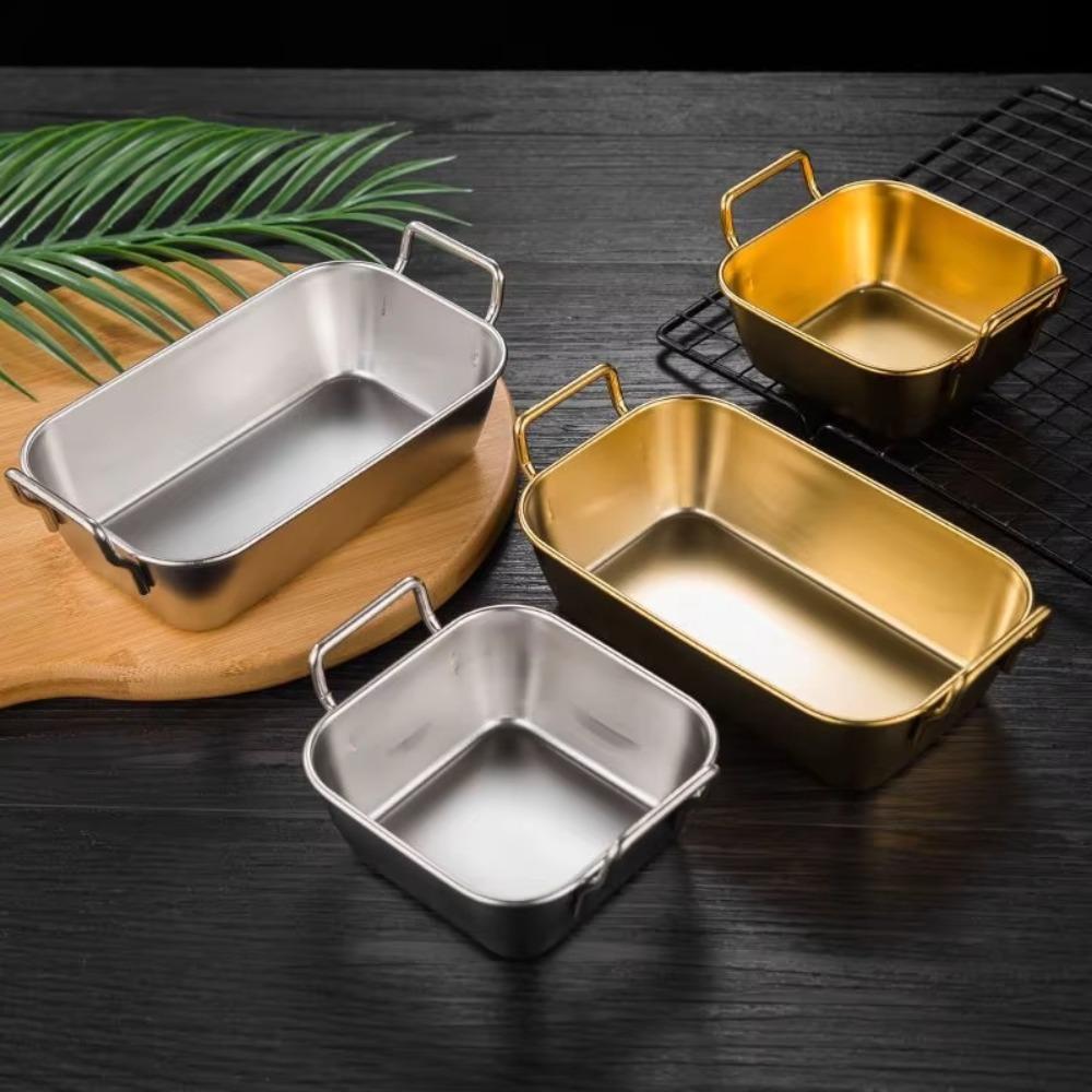 304 Stainless Steel Square Plate Durable Cooler Dish Korean Double Ear Snacks Plate Hot Pot