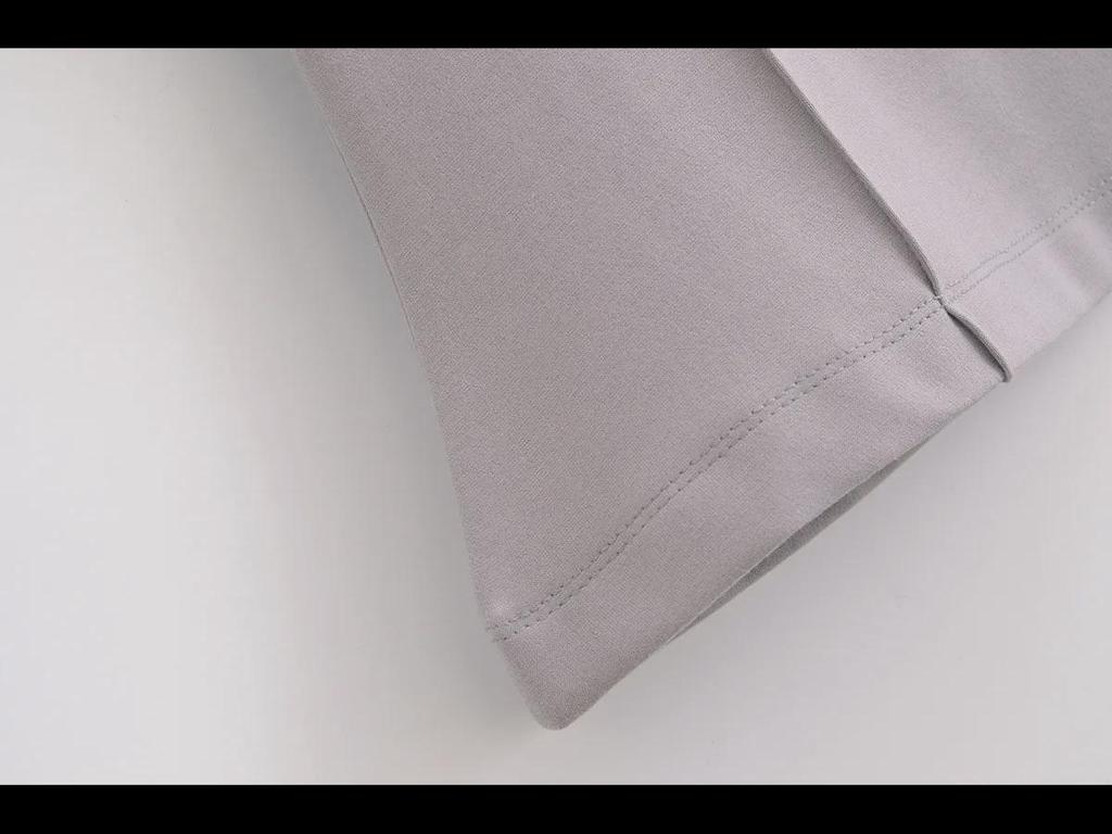 ZA Damski Dwustronny Materiałowy T-shirt z Okrągłym Dekoltem i Zestaw Spodni Casualowych o Prostym Kroju