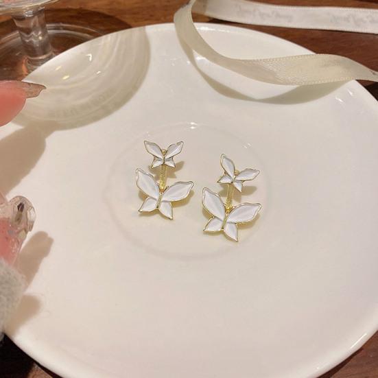 1 Pair Women White Butterfly Stud Earrings Hypoallergenic Lightweight Dual Butterflies Girls Metal Earrings Fashion Jewelry Accessories