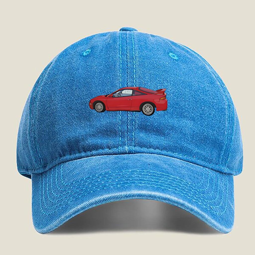 Red Sports Car Silhouette Fashion Washed Baseball Cap Hat Outdoor Activities