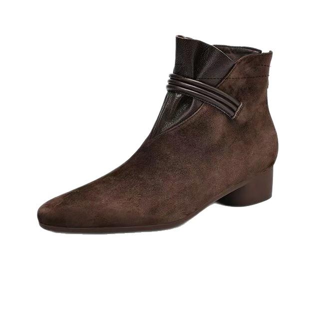 Cizme cu blană pentru femei în toamna și iarna 2025, modele noi, picioare odihnite, cizme, vârf ascuțit, toc mic, toc plat, modă mată și de catifea