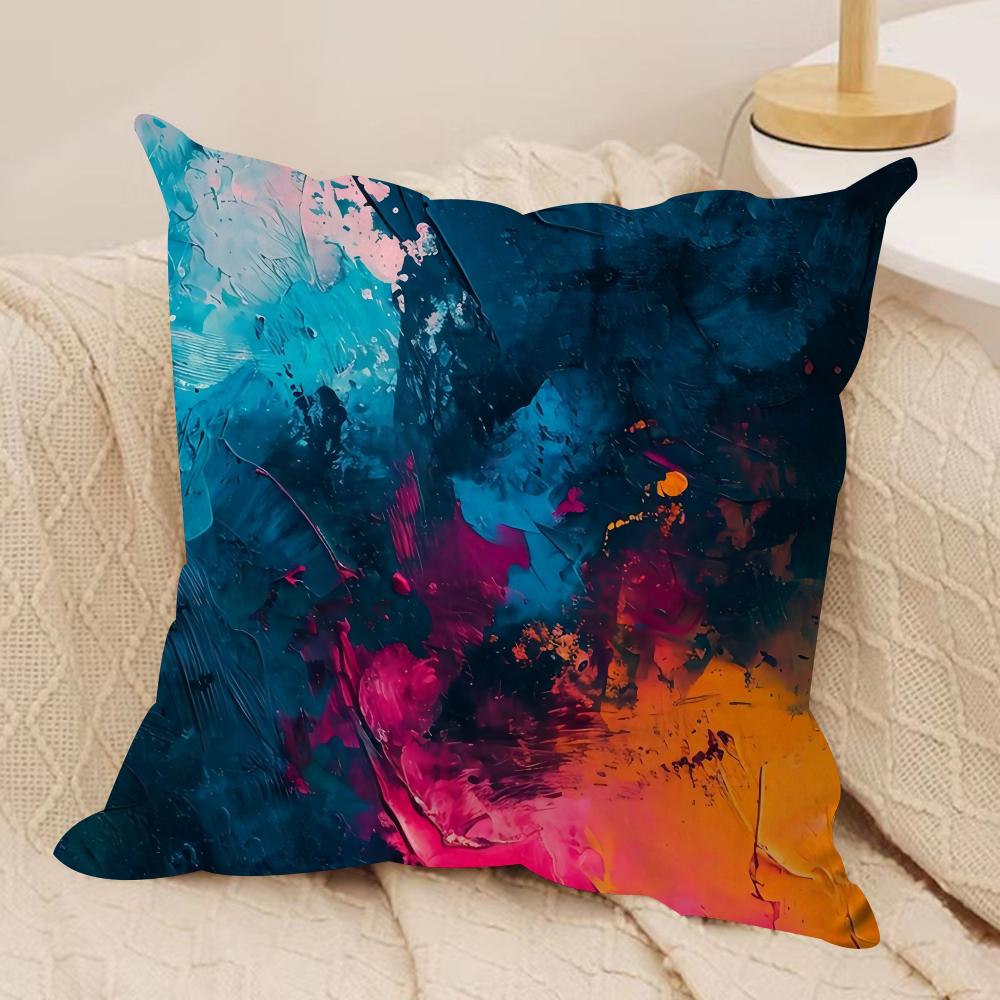 Fashion Color Paint Cushion Cover Pillowcase Ultra Soft Skin Friendly Fabric Cloud Like Comfort Concealed Zipper