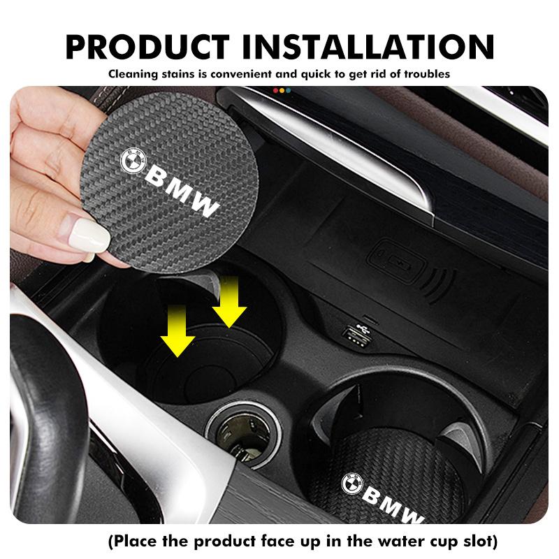2Pcs Car Coasters Water Cup Holder Pads Anti Slip Accessories For BMW M 1 3 4 5 6 7 Series M3 M6 F01 F02E34 E36 E70 F10 X6 X1 FF2