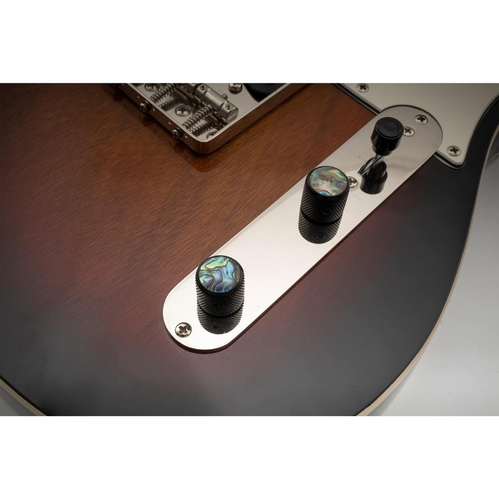 Musiclily Pro 1/4" Steel Abalone Dome Knobs, Horizontal Thread, Universal Fitting for Electric Guitar/Bass, Black (Set of 2)