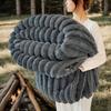 Large Modern Classic Chunky Blanket Soft Gray Fleece Ribbed Texture Perfect for Camping Car Naps and Travel Machine Washable