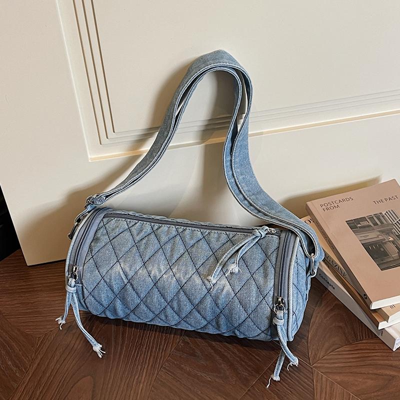 Casual Lady's Mobile Phone Shoulder Bags Simple Small Round Bag Luxury Designer Handbags Lingge Pattern Denim Crossbody Bag