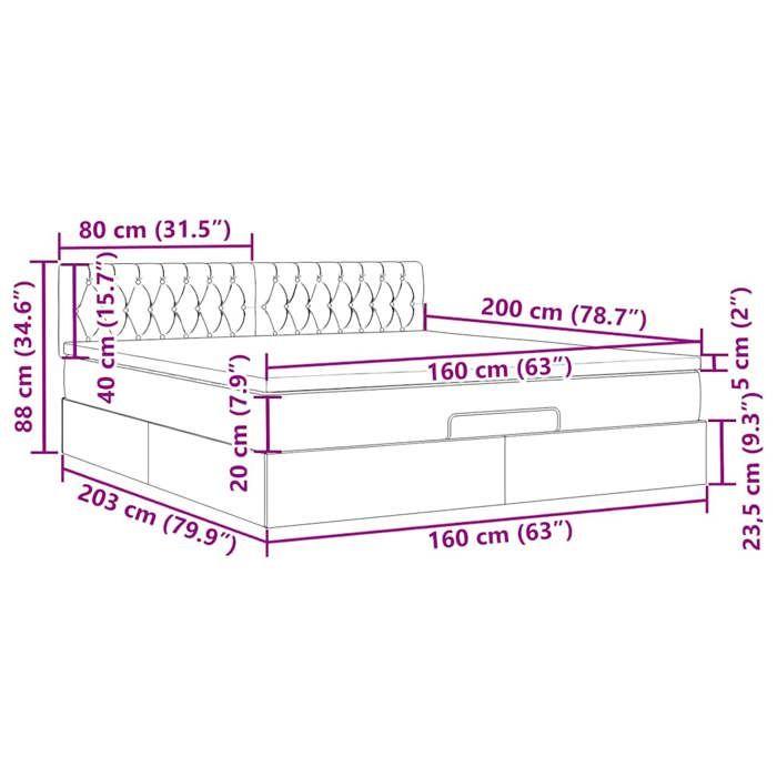VidaXL Cadre de lit ottoman avec matelas noir 160x200 cm velours 3312706